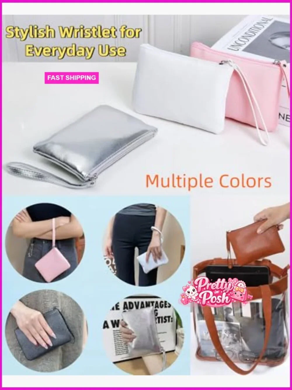 Nylon Mini Makeup Bag 2 Pack Wristlet Clutch Stadium Approved